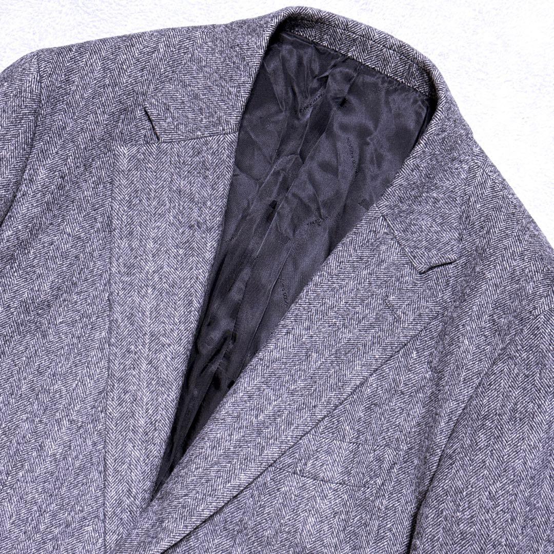 裏地総柄【未使用級】タケオキクチ テーラードジャケット カシミヤ混 ヘリンボーン