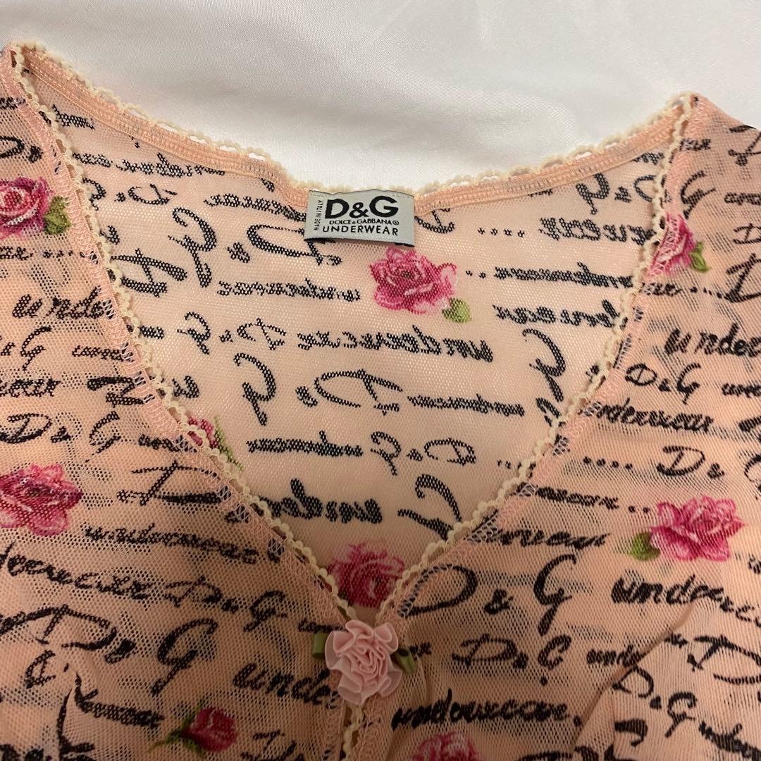 D&G 花柄　ローズ　ロゴ　シアー　tシャツ　バラ　ピンク　ヴィンテージ