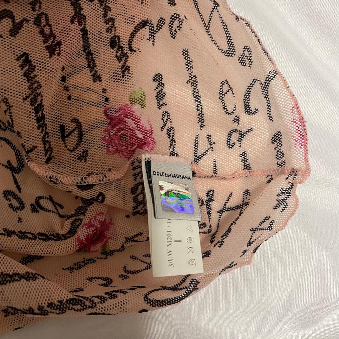D&G 花柄　ローズ　ロゴ　シアー　tシャツ　バラ　ピンク　ヴィンテージ