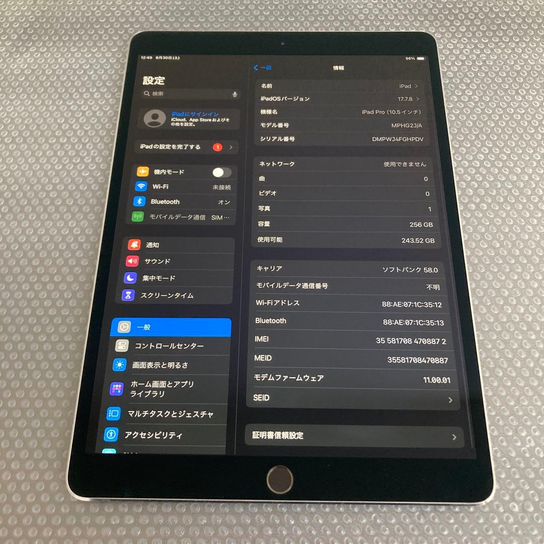 166 電池ほぼ新品☆iPad Pro 256GB 10.5インチ SIMフリー