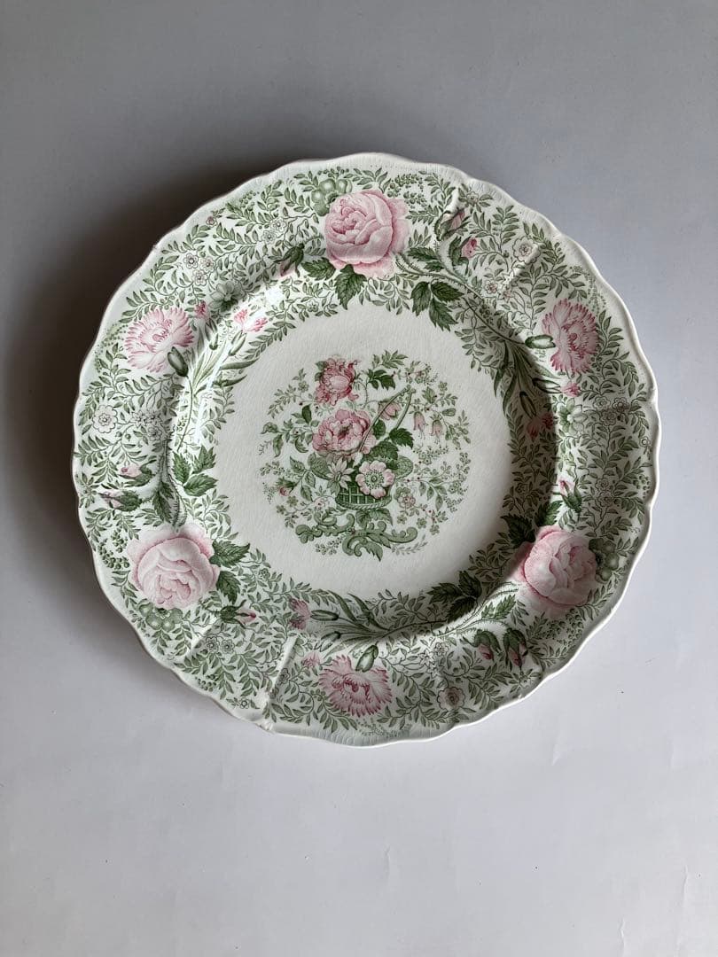 クレイユモントロー　薔薇の花籠のデザートプレート　19世紀　フランスアンティーク