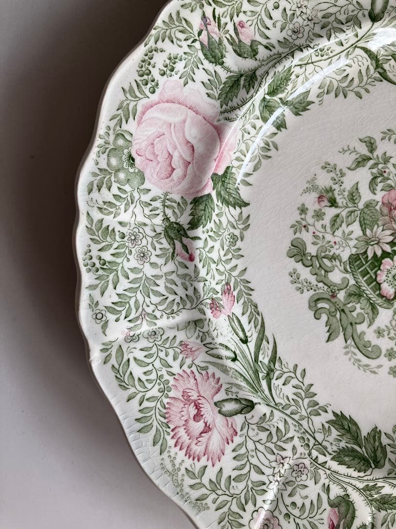 クレイユモントロー　薔薇の花籠のデザートプレート　19世紀　フランスアンティーク