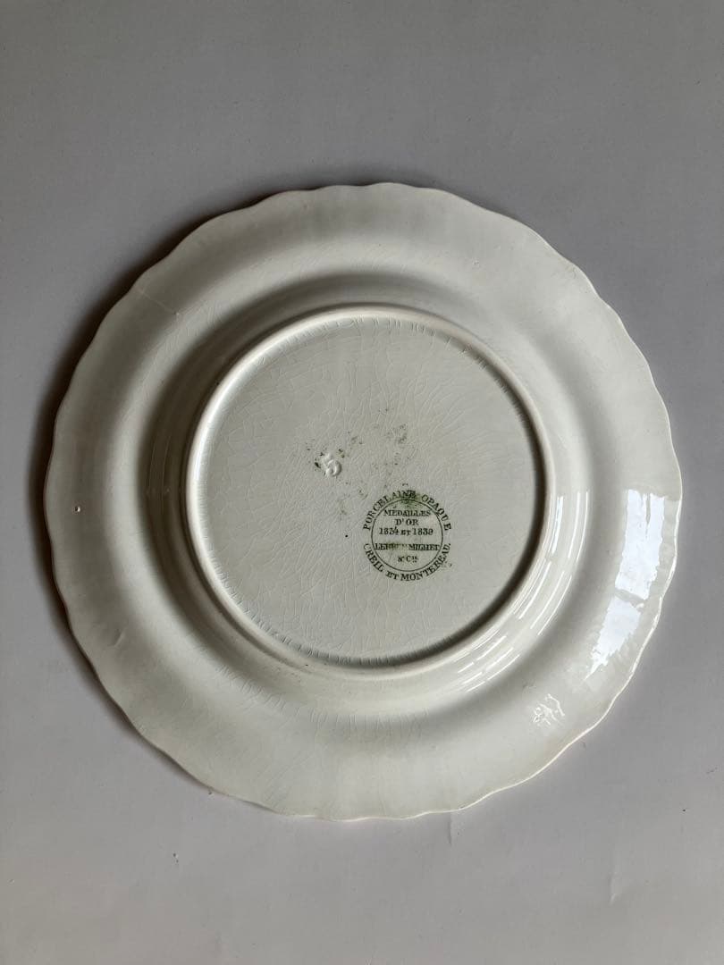 クレイユモントロー　薔薇の花籠のデザートプレート　19世紀　フランスアンティーク