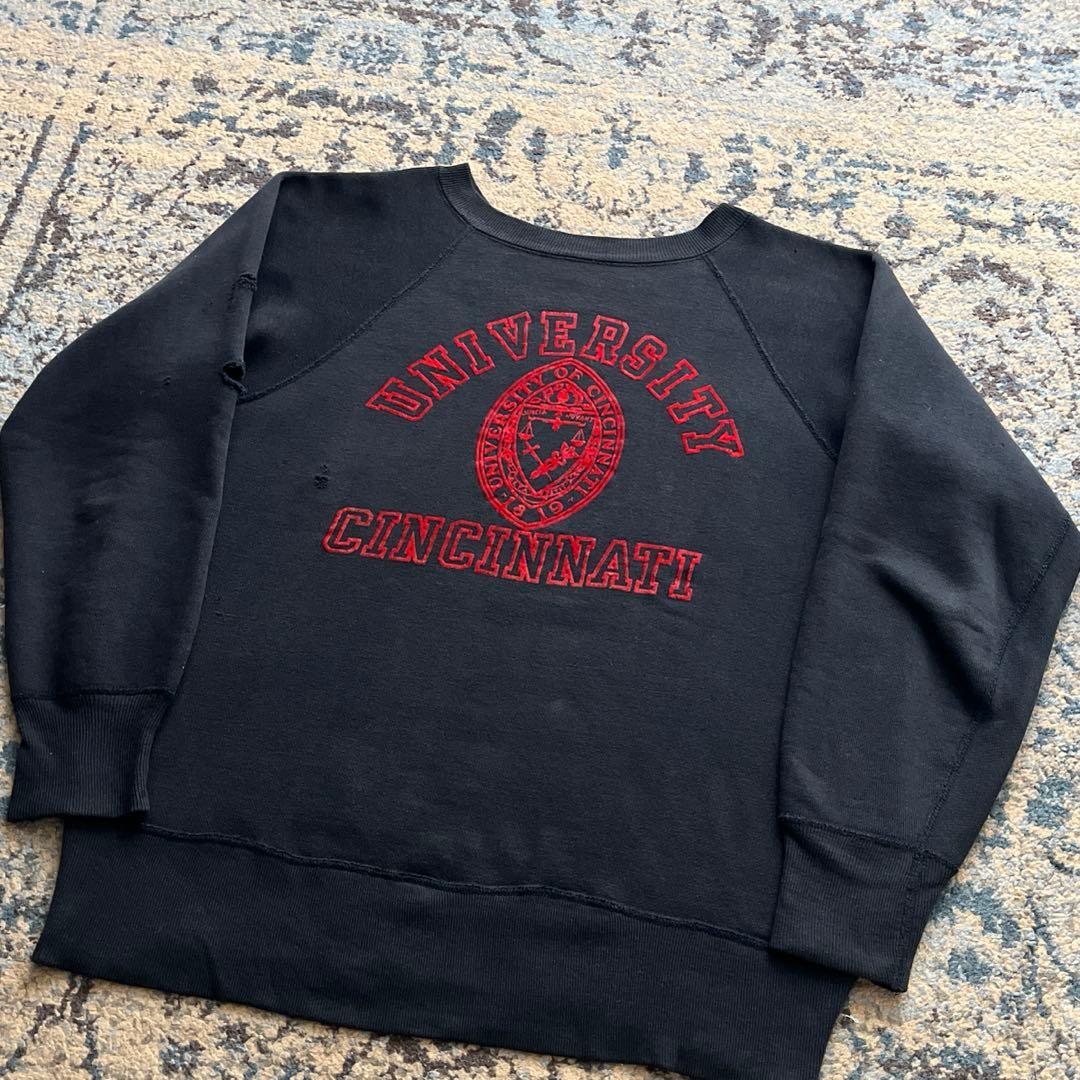 60s スウェット ブラック フロッキー カレッジ プリント 検 50s 40s