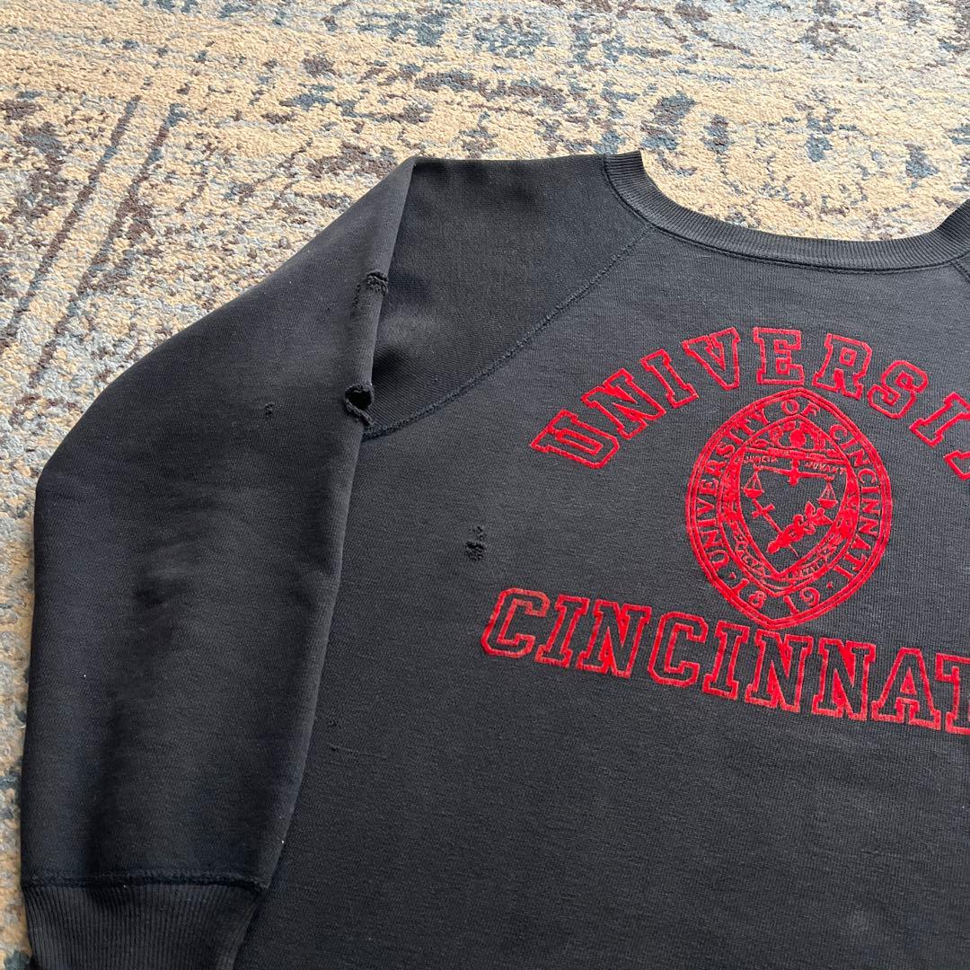 60s スウェット ブラック フロッキー カレッジ プリント 検 50s 40s