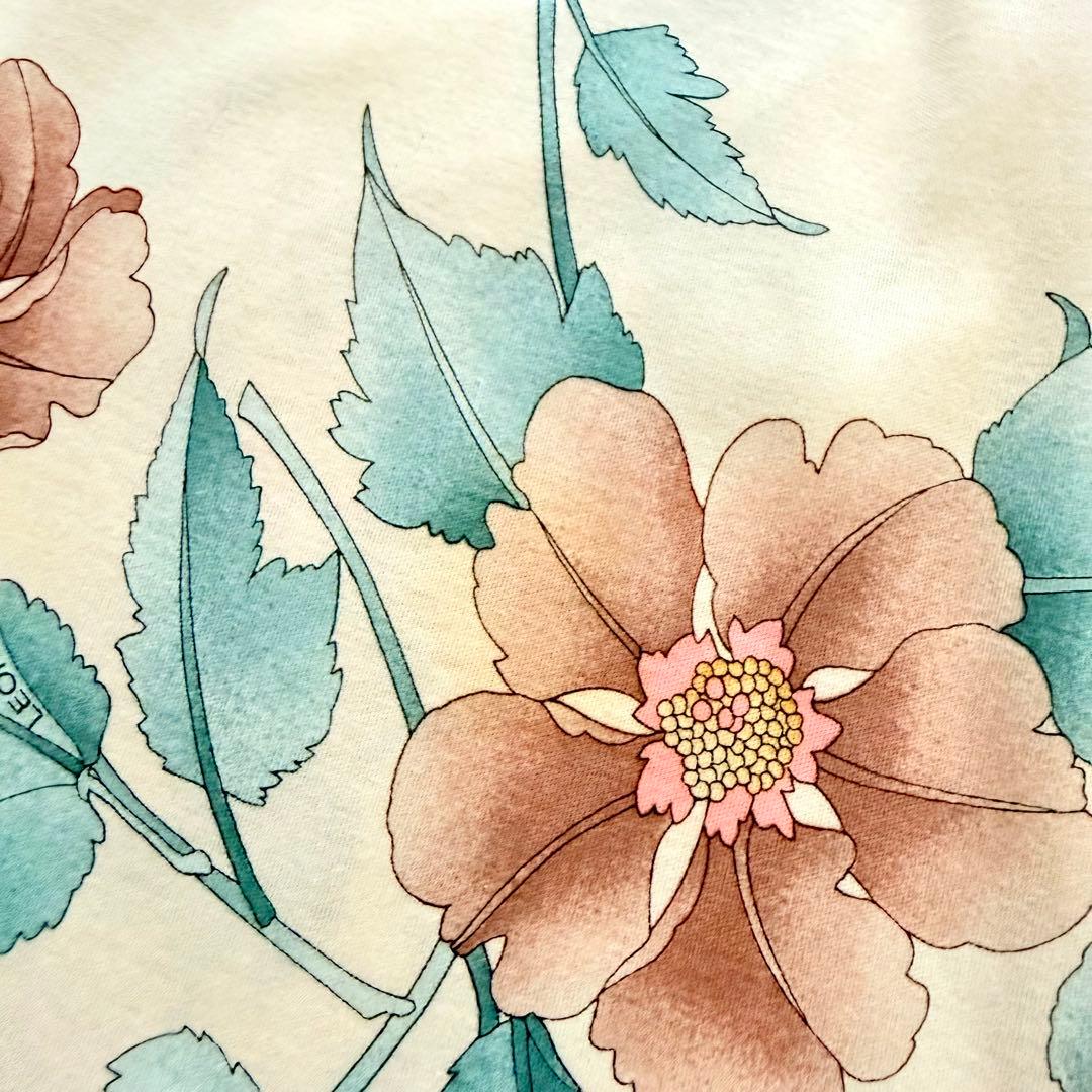 美品★レオナール ロングワンピース ベルト付き 花柄 トリム コットン L