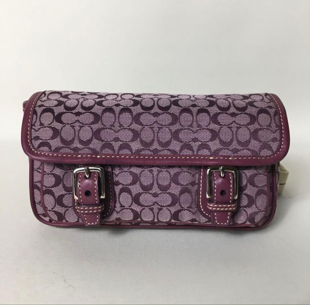 早い者勝ち【美品】コーチ　ミニシグネチャー　ベルトバック　人気色✨パープル