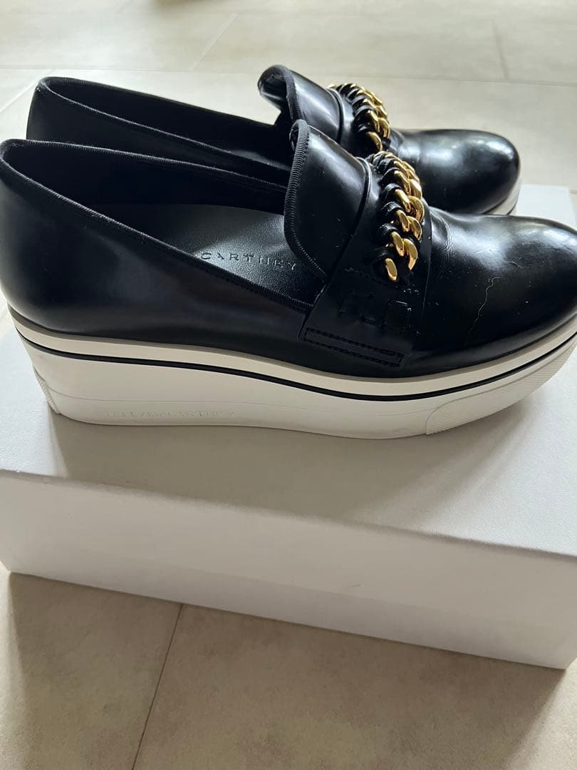 ステラマッカートニー　厚底ローファー ブラック ゴールドチェーン