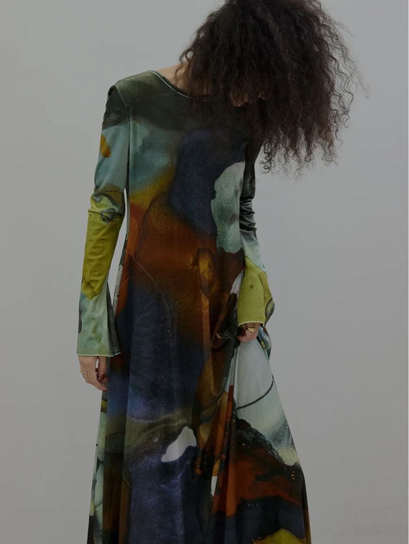 ワンピース ameri 2WAY RUST INK ART VELOUR DRESS