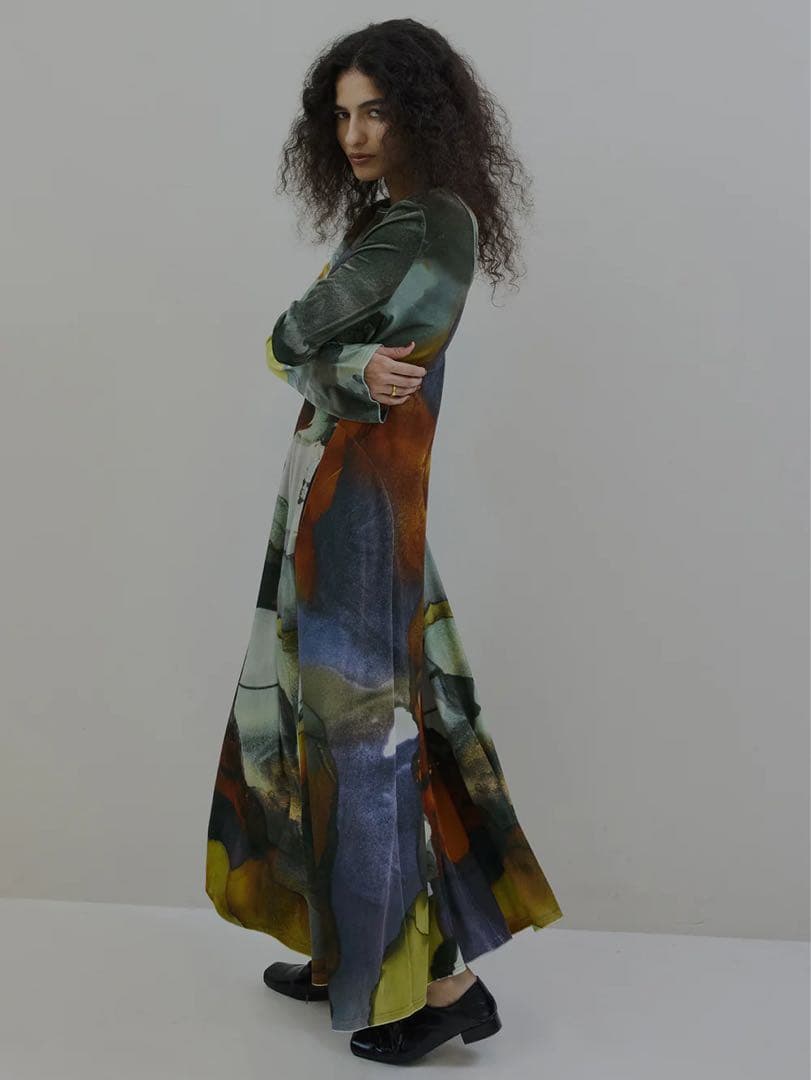 ワンピース ameri 2WAY RUST INK ART VELOUR DRESS