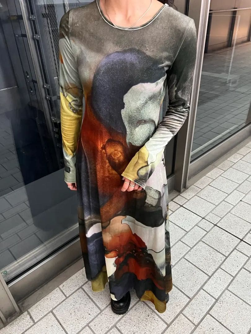 ワンピース ameri 2WAY RUST INK ART VELOUR DRESS