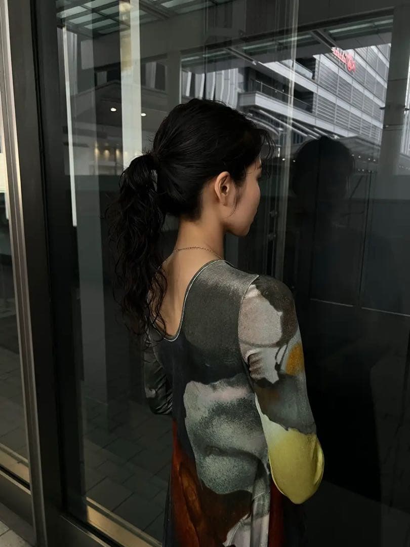 ワンピース ameri 2WAY RUST INK ART VELOUR DRESS