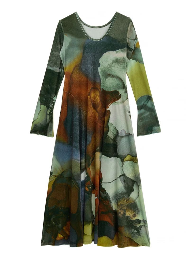 ワンピース ameri 2WAY RUST INK ART VELOUR DRESS