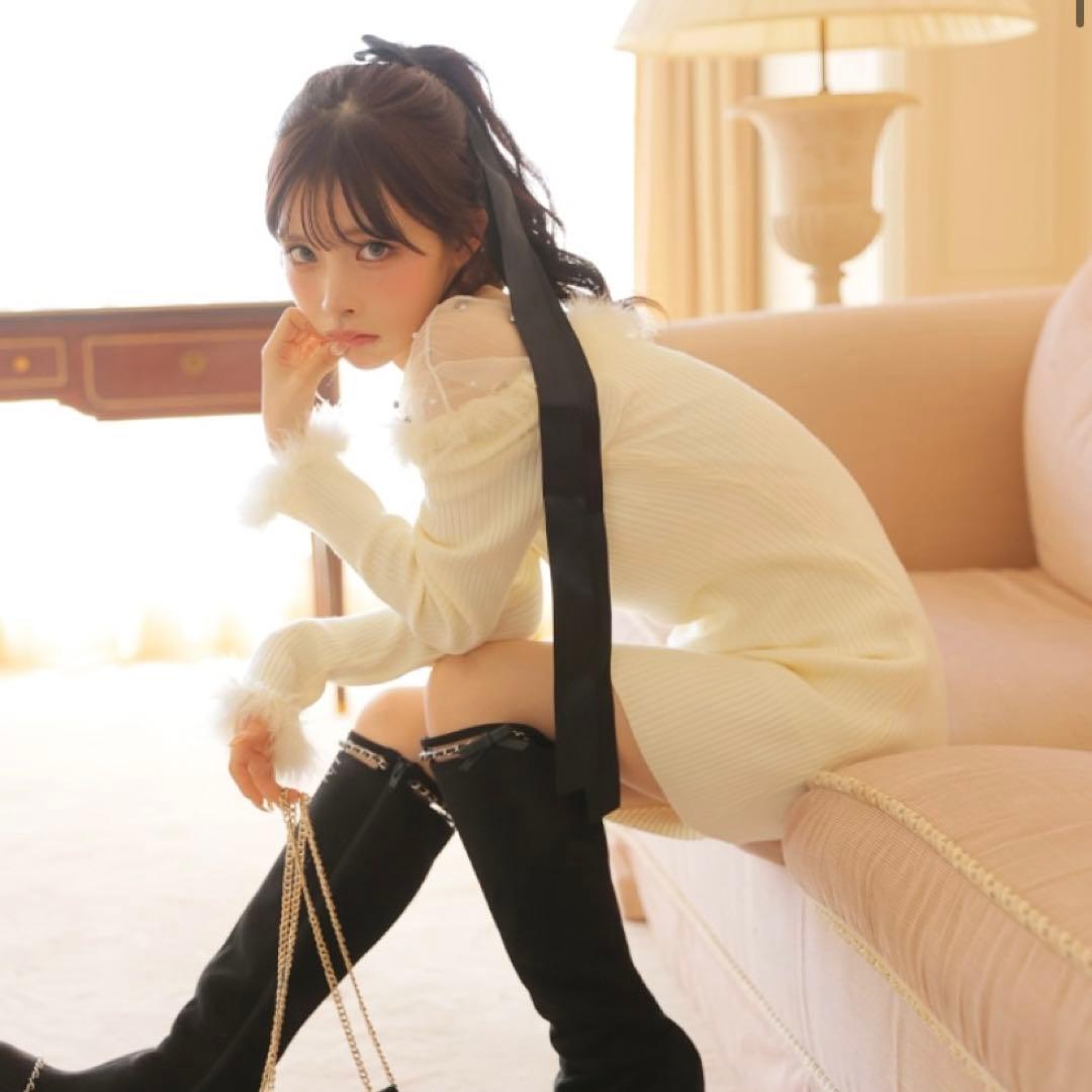 M me eme フェザーニットワンピース