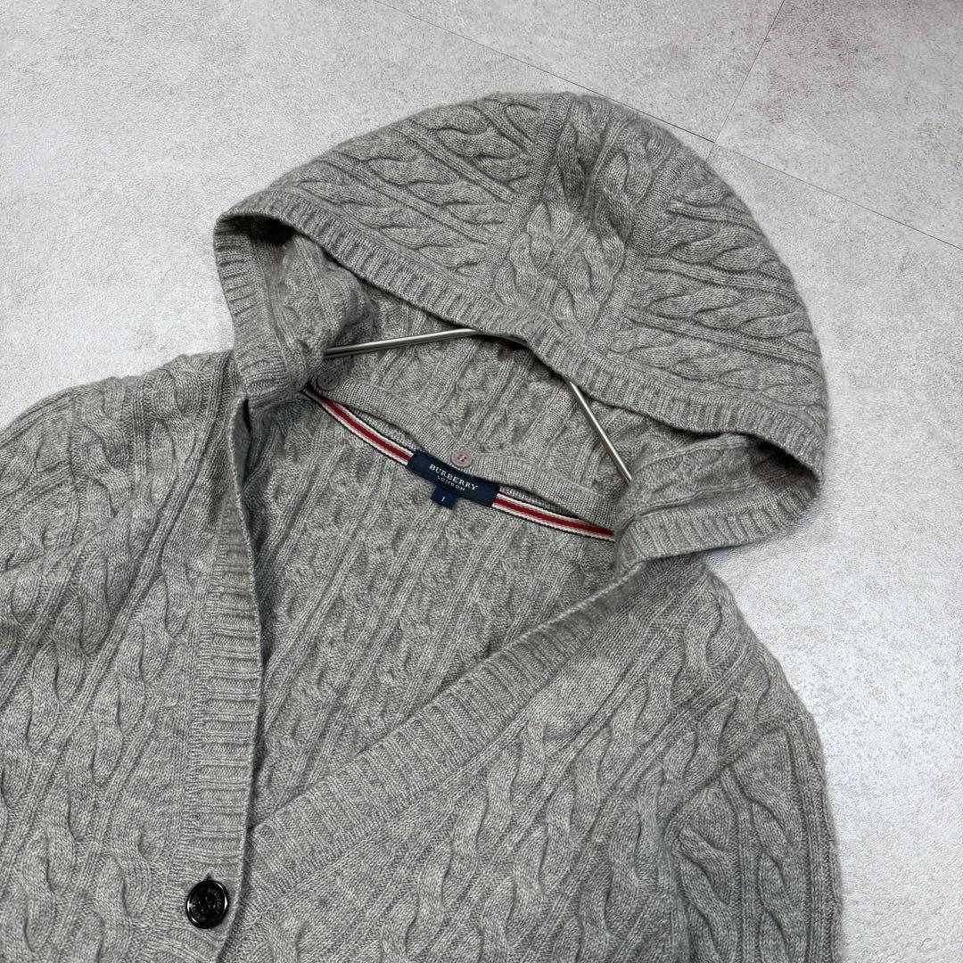 美品♡バーバリーロンドン カシミヤ 2way ケーブルニット カーディガン M