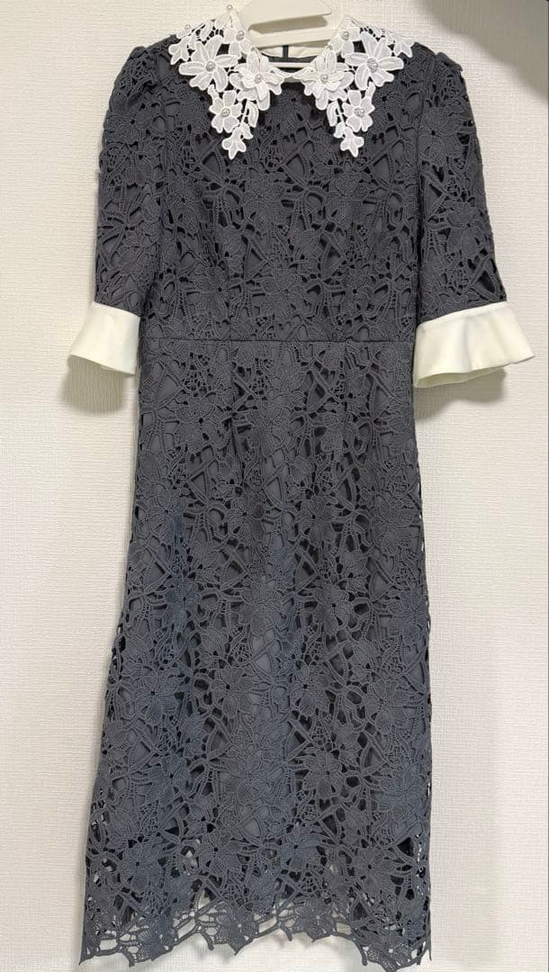 Leja 花柄レースカラースパンコールAラインワンピースドレス