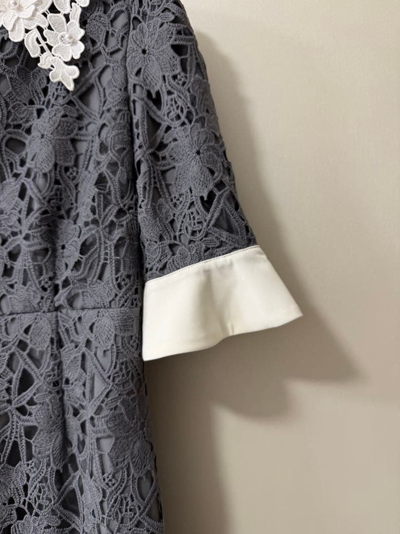 Leja 花柄レースカラースパンコールAラインワンピースドレス