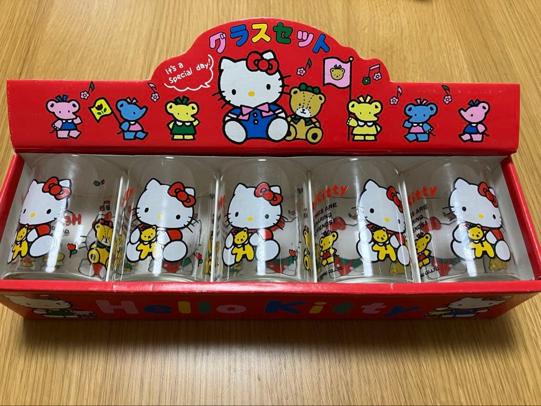 昭和レトロ1989年サンリオ ハローキティのグラスセット 未使用当時物希少
