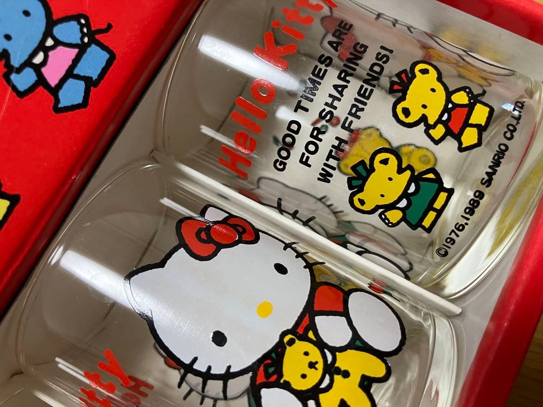昭和レトロ1989年サンリオ ハローキティのグラスセット 未使用当時物希少