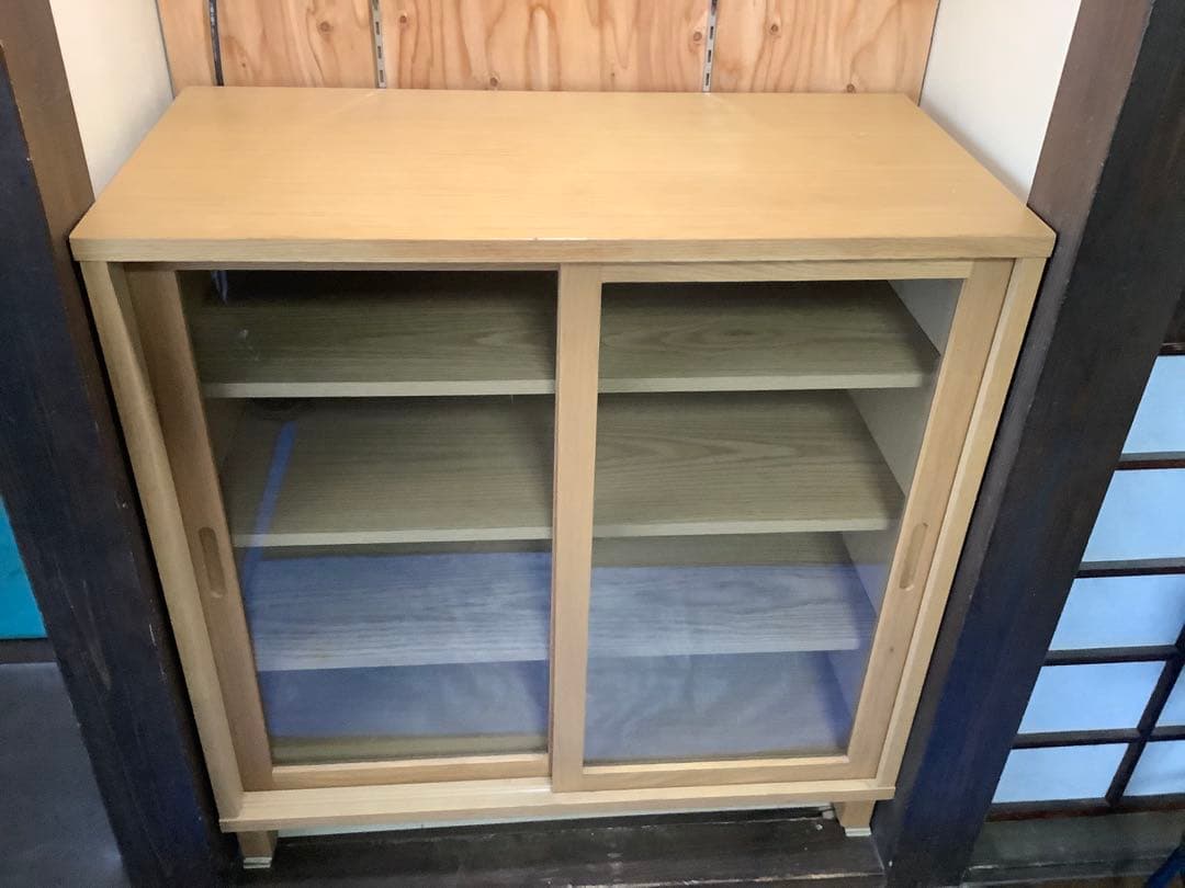 無印良品　オーク材キャビネットガラス扉（引戸）