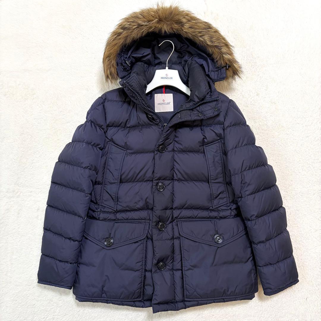 【美品】モンクレール クルーニー ダウンジャケット リアルファー ネイビー 3