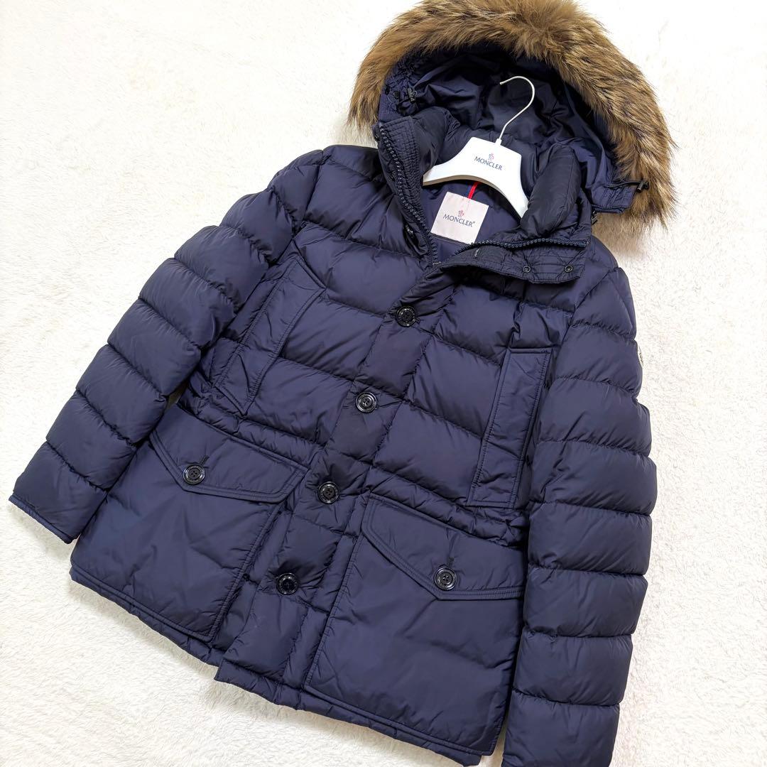 【美品】モンクレール クルーニー ダウンジャケット リアルファー ネイビー 3
