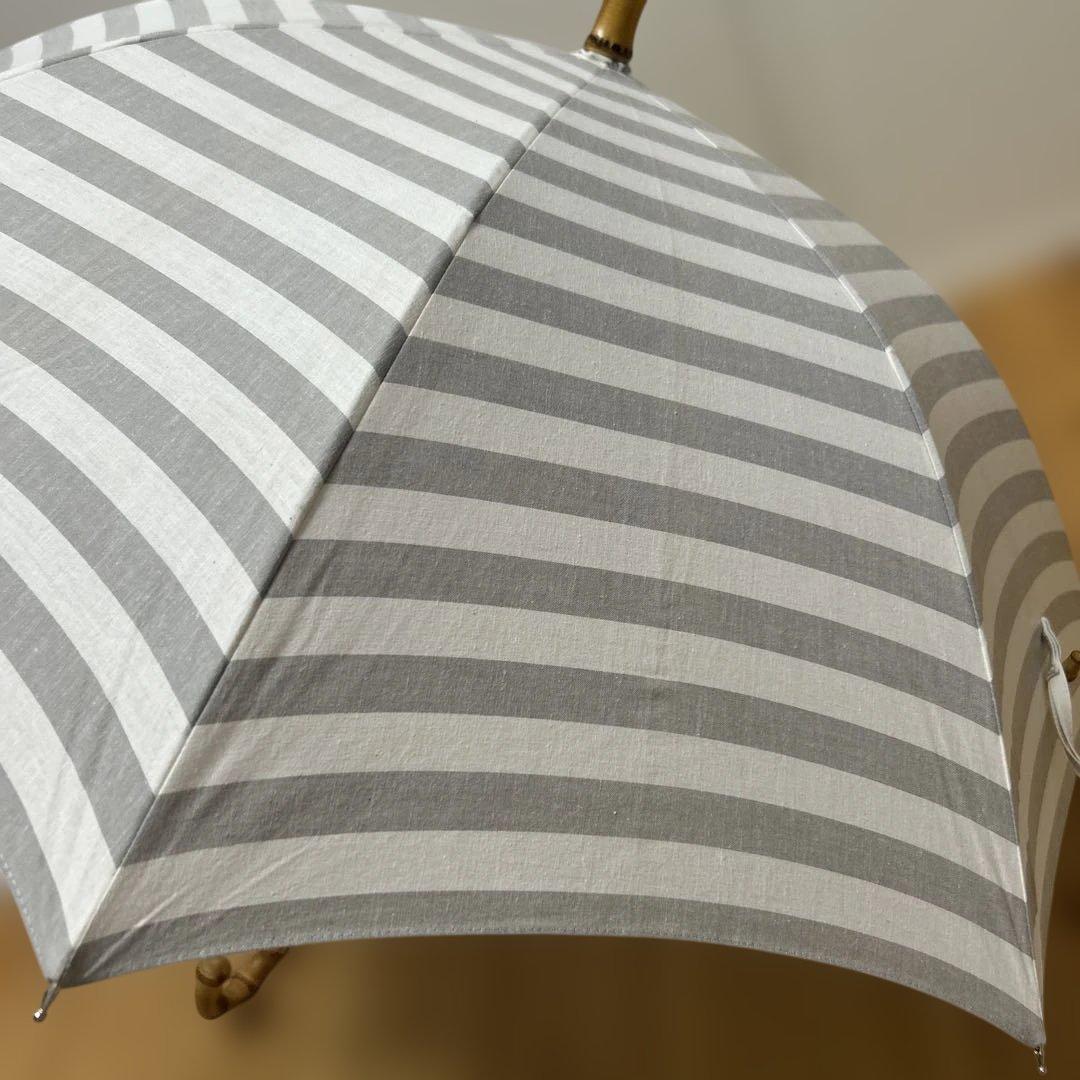北欧 暮らしの道具店ストライプ柄 長傘 バンブーハンドル