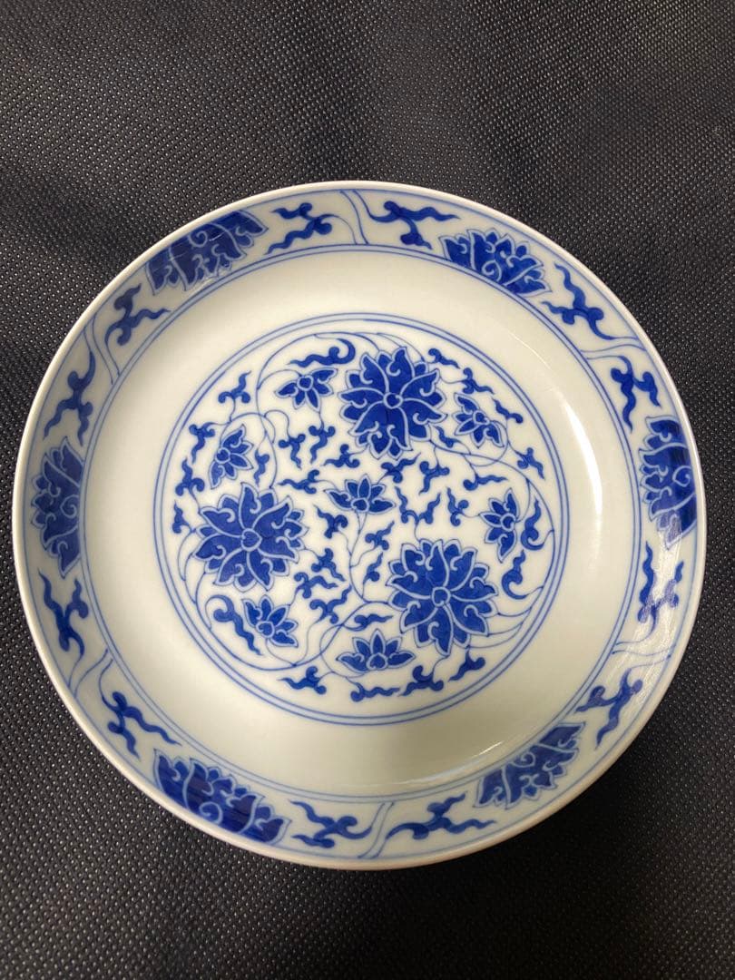 中国古美術 大清光緒年製　青花纏枝蓮文皿　染付