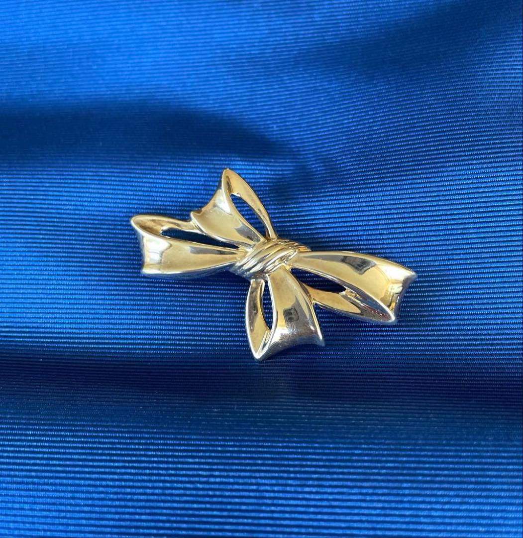 K18 リボン型ブローチ 幅48mmイエローゴールド3.7g