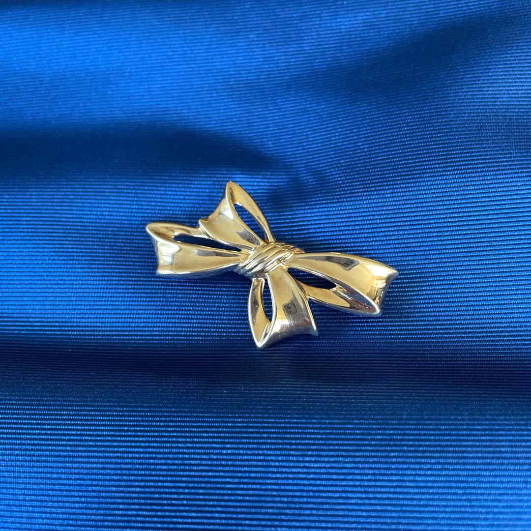 K18 リボン型ブローチ 幅48mmイエローゴールド3.7g