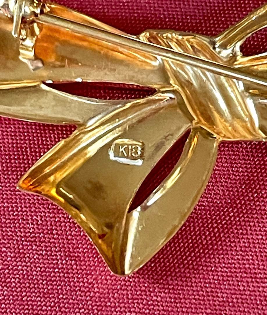 K18 リボン型ブローチ 幅48mmイエローゴールド3.7g