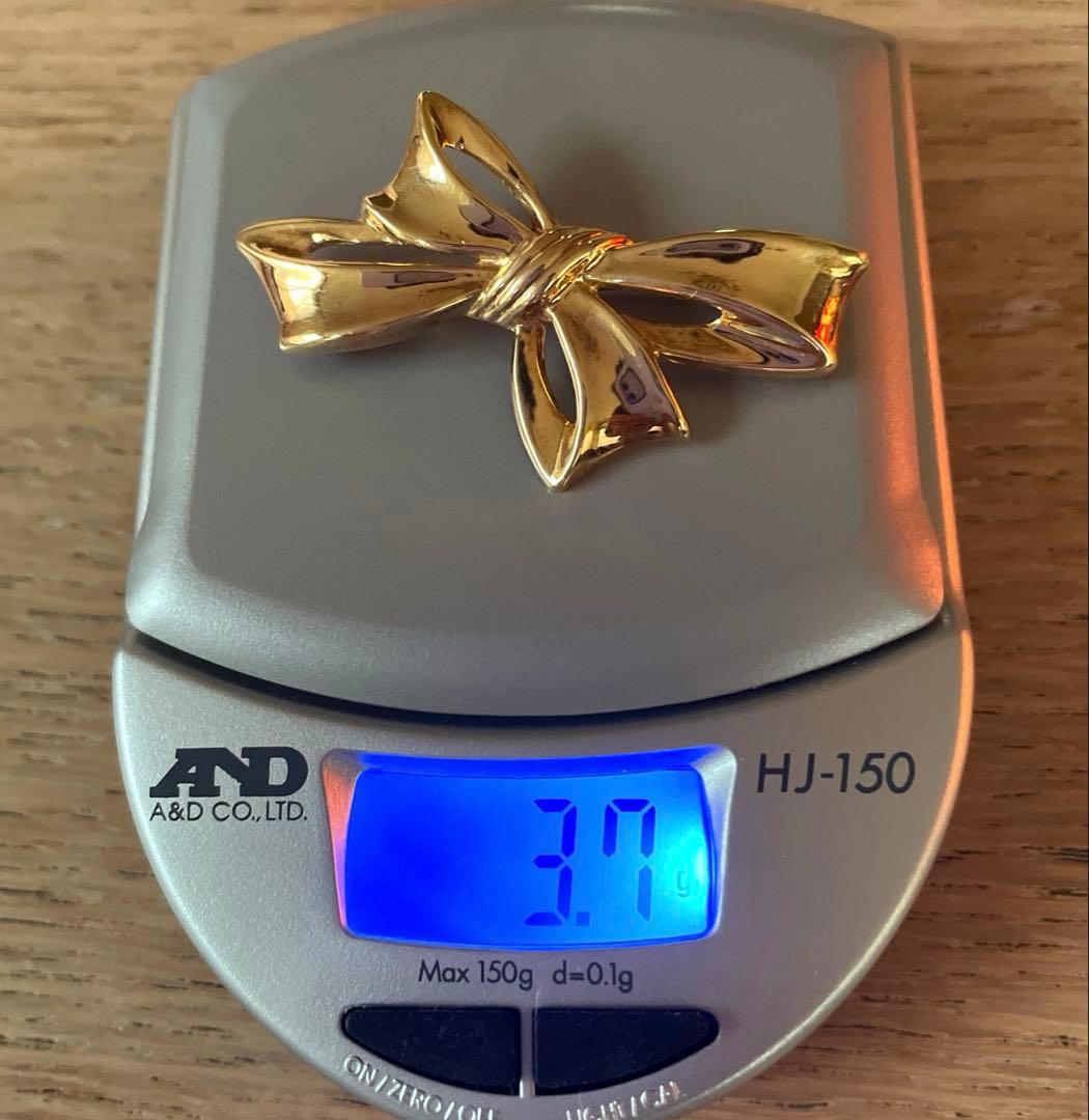 K18 リボン型ブローチ 幅48mmイエローゴールド3.7g