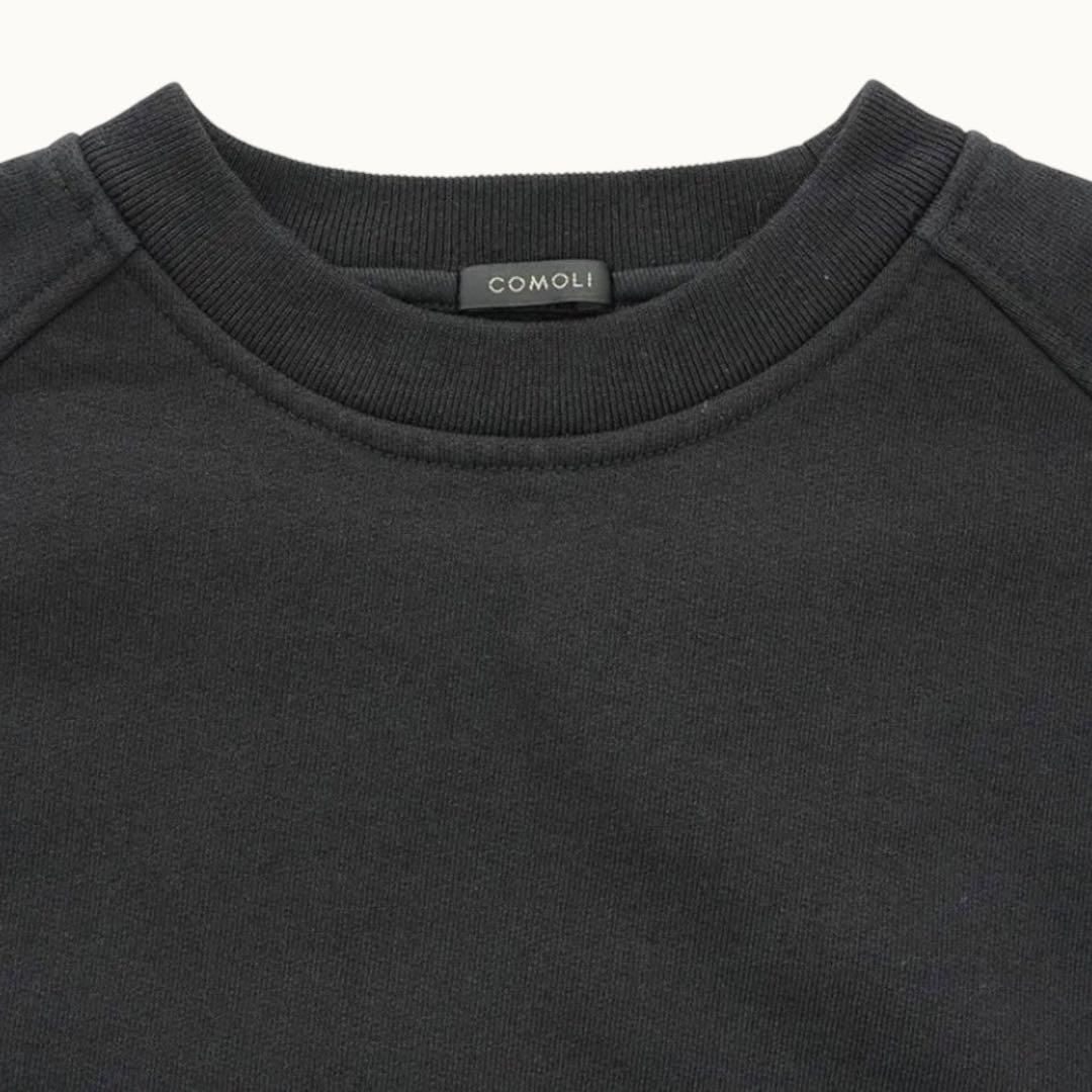 COMOLI 26SS コットン裏毛クルーネック ブラック サイズ3