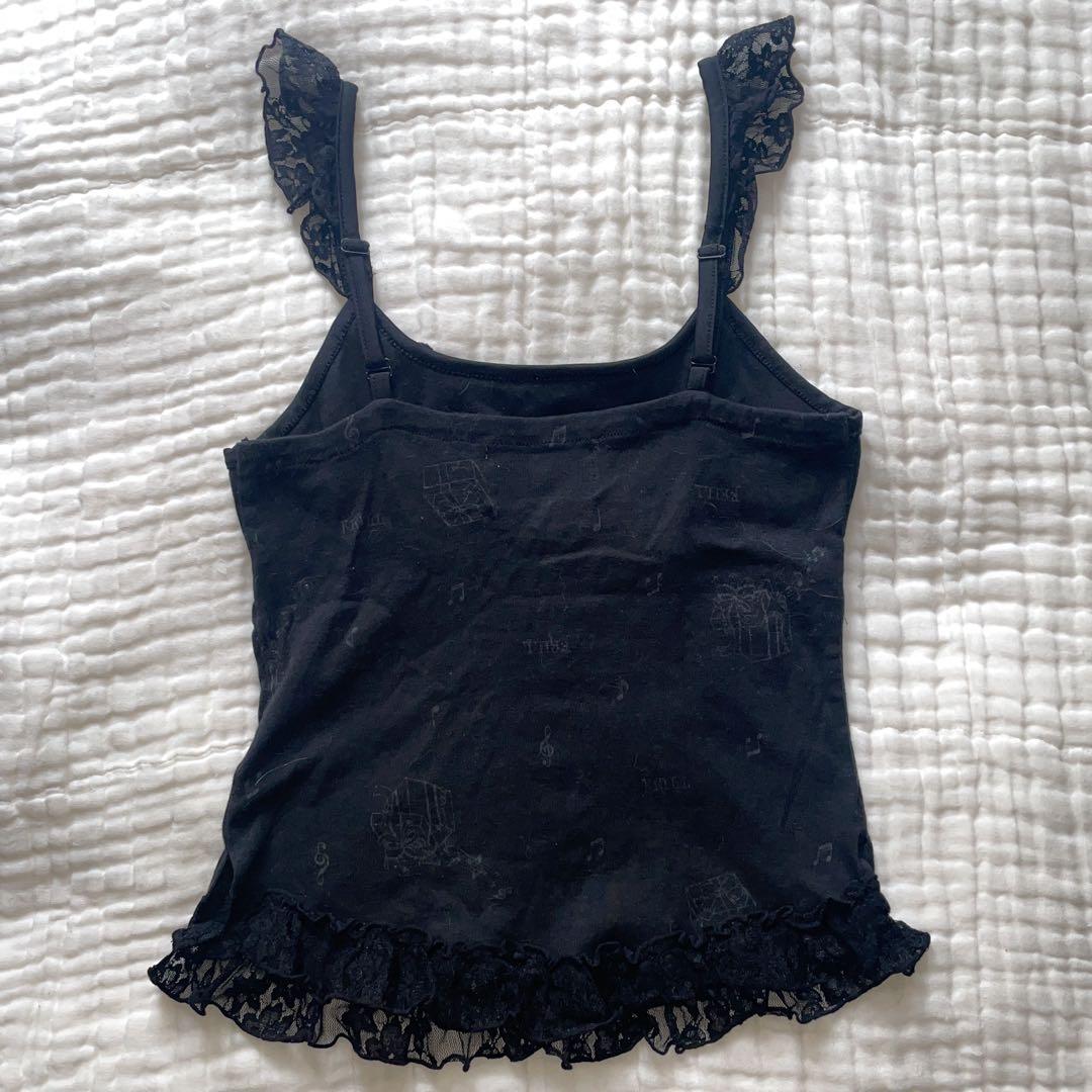 00s 希少 h.naoto FRILL はしごりぼんプリントフリルキャミ