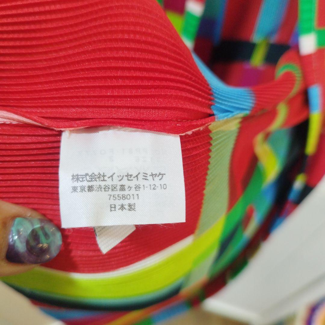 【美品】イッセイミヤケ　プリーツプリーズ　カラフルストライプ半袖トップス