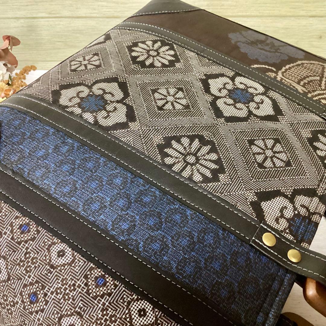 龍郷 大島紬 × 本革 着物リメイク トートバッグ 和装バッグ ハンドメイド