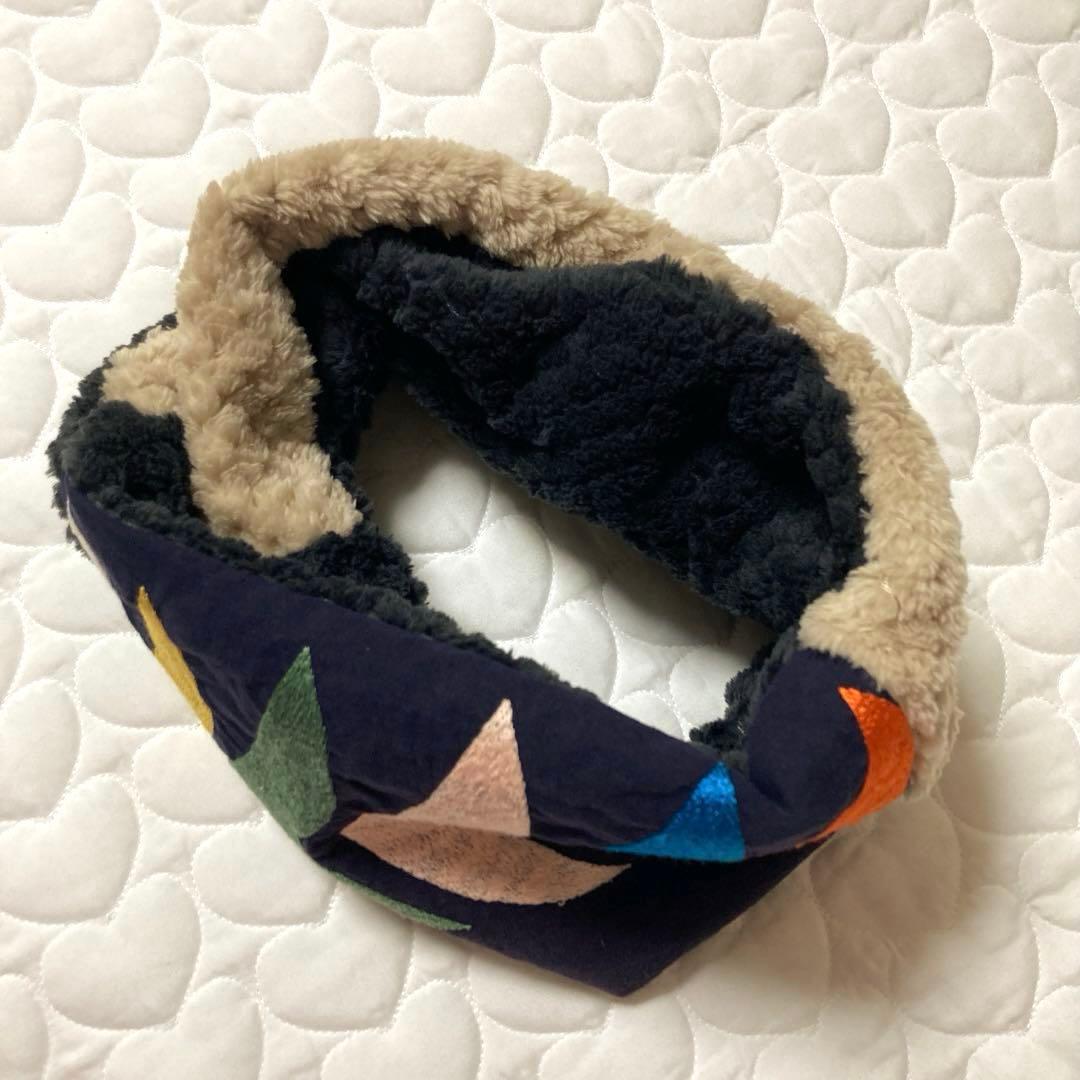 【レア生地】752 ひねりスヌード ネックウォーマー bird★ネイビー★