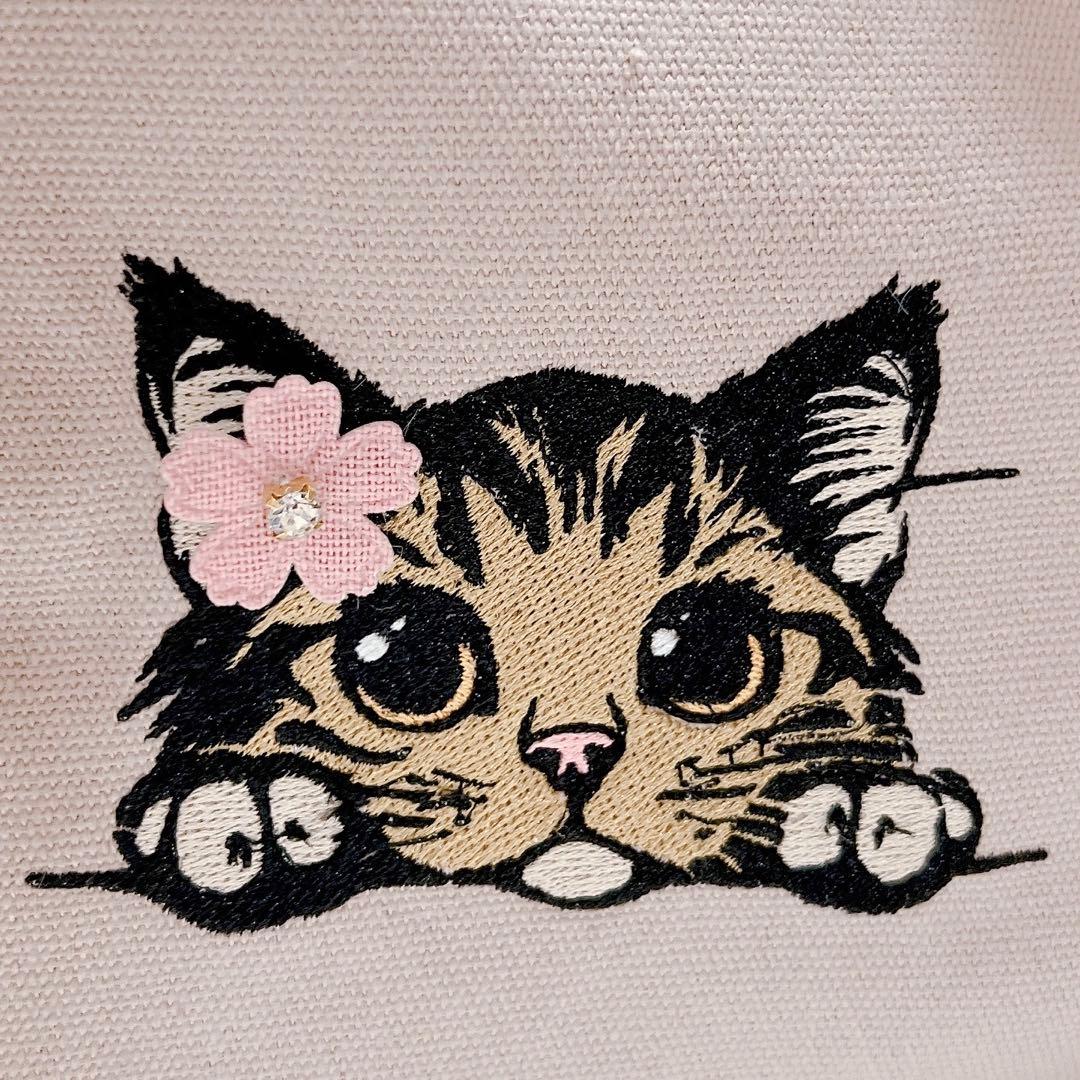 フリルトートバッグ コヤンイサムチョン ヒョウ柄 猫 ひょっこり猫ちゃん 刺繍