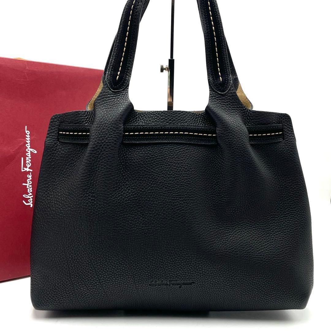 極美品● フェラガモ トートバッグ ハンドバッグ ステッチ ブラック レザー