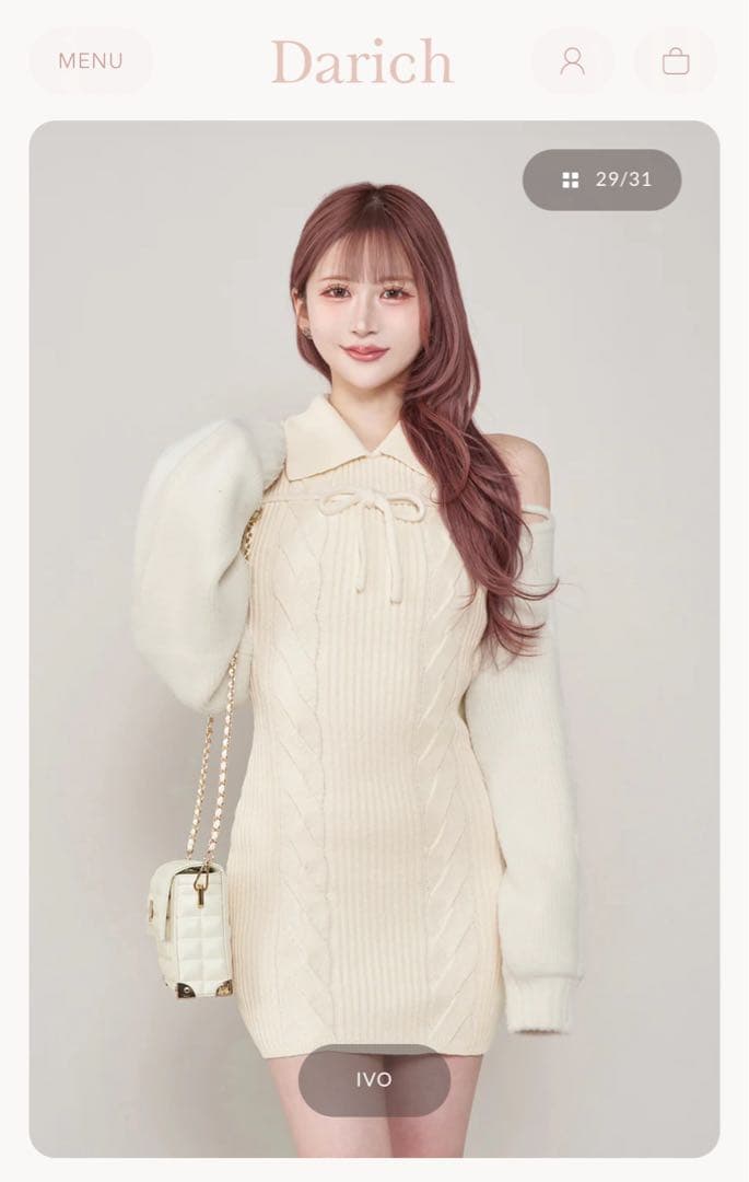 ダーリッチ ショートボレロ ニットミニワンピース アイボリー