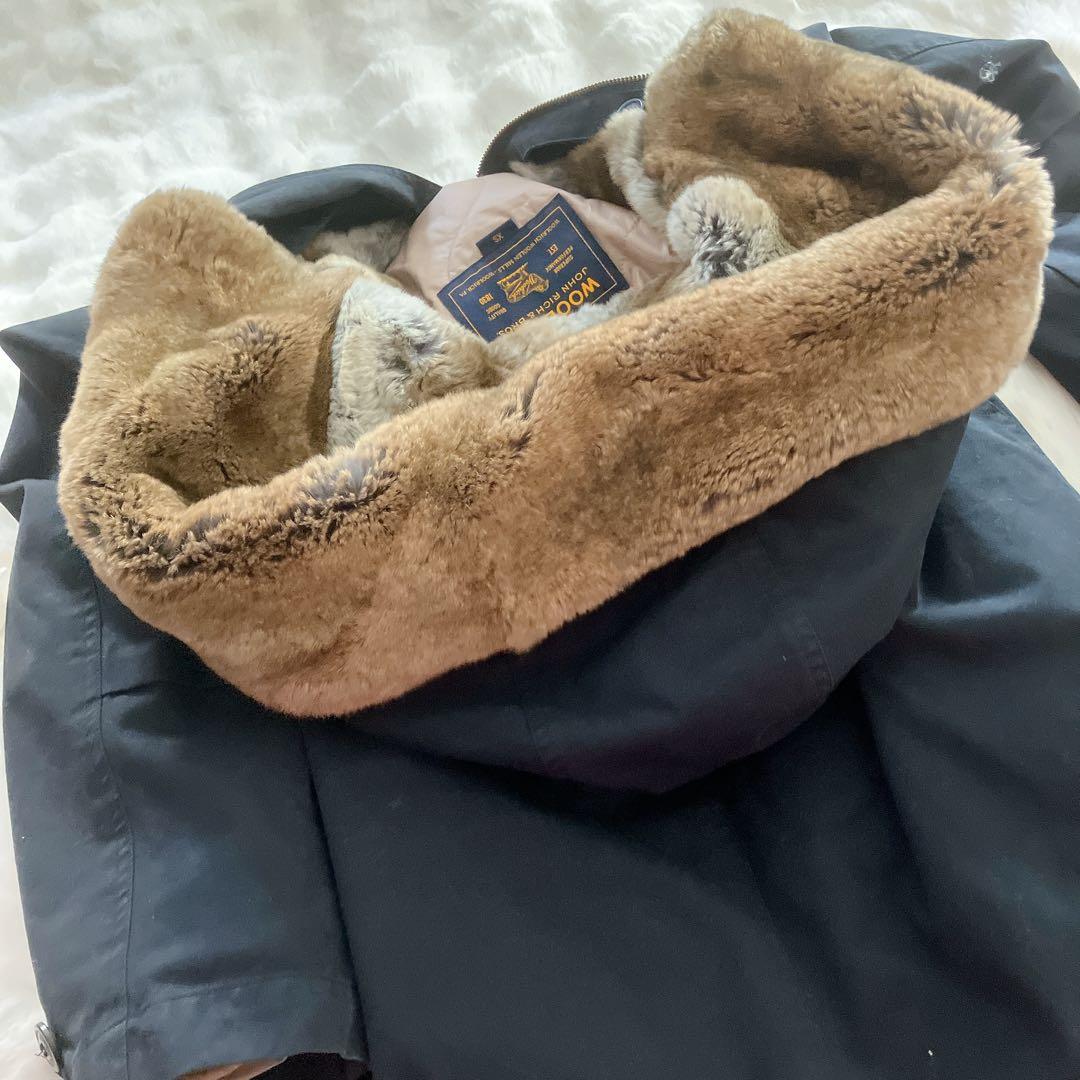 WOOLRICH 紺ネイビーラビットファー中綿ライナーモッズコート正規品XS