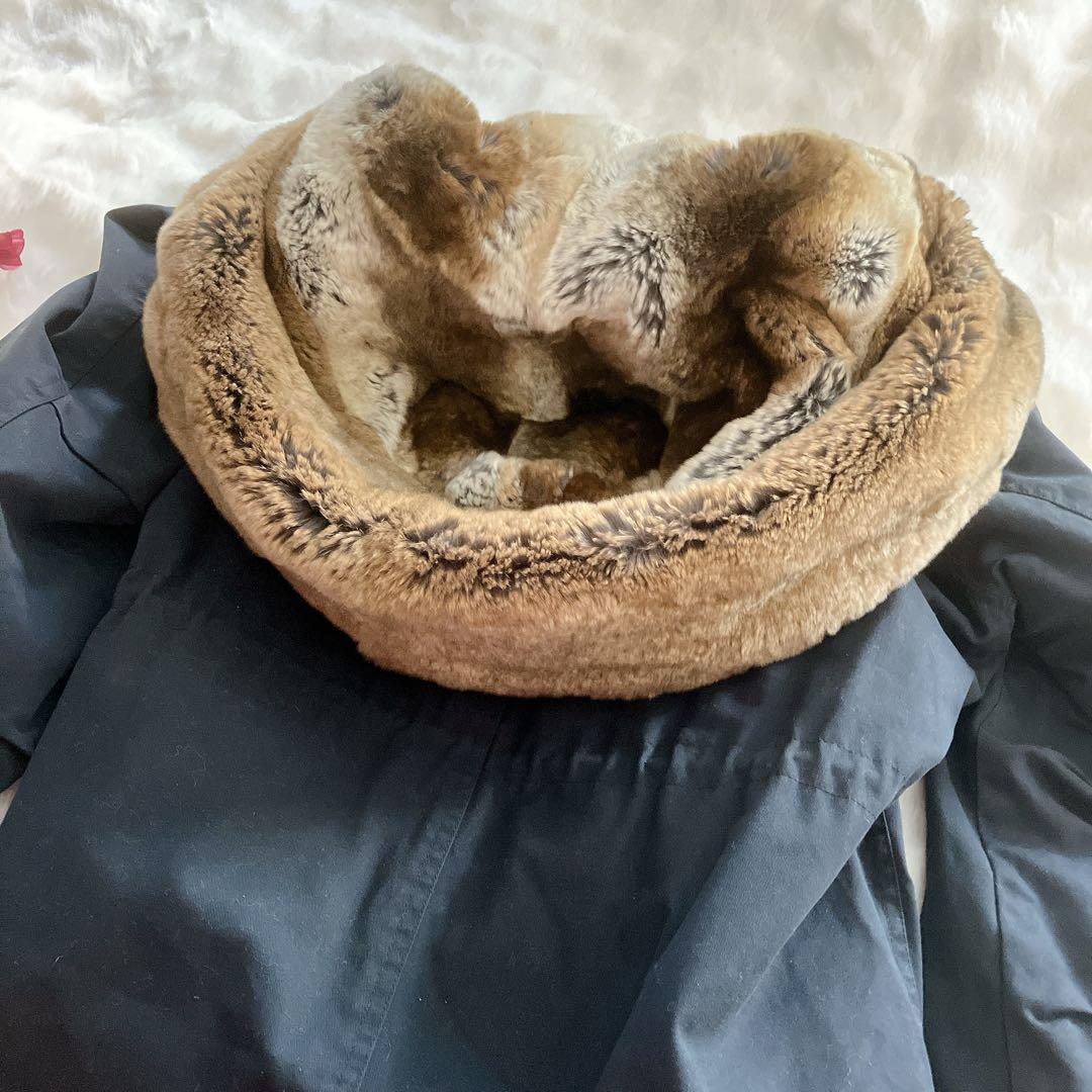 WOOLRICH 紺ネイビーラビットファー中綿ライナーモッズコート正規品XS