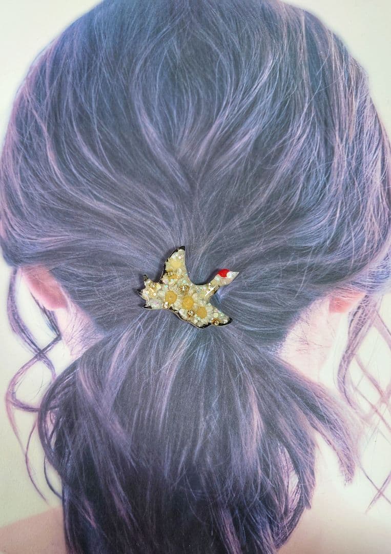 レジン　猫　鶴　ヘアゴム　ブローチ　ポニーフック　No.786