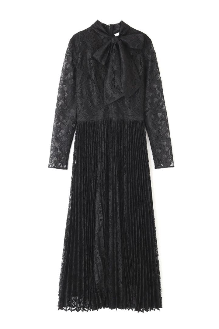 Alunc レースプリーツロングドレス 38黒