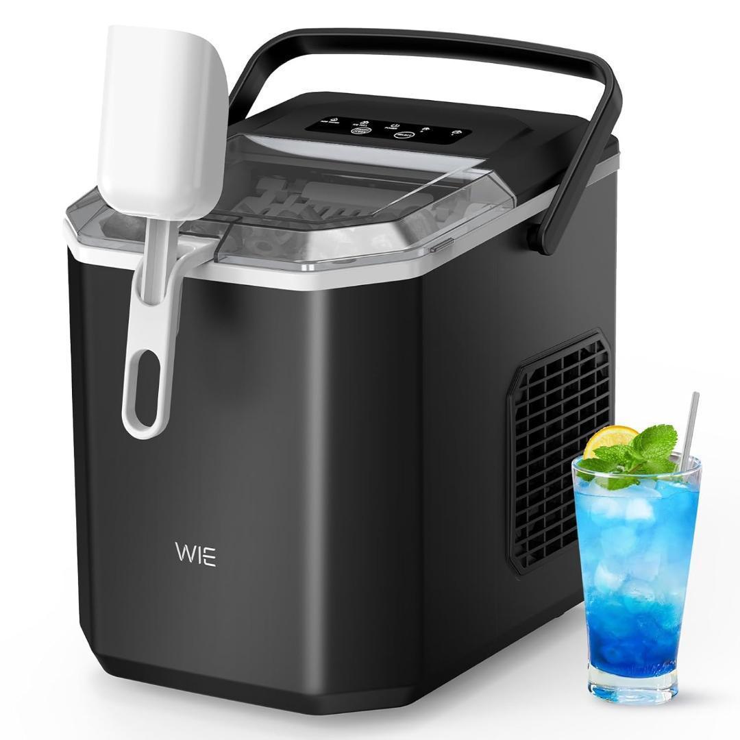 製氷機【ハンドル付き氷バスケット 高速製氷 自動洗浄機能 省エネ】ブラック