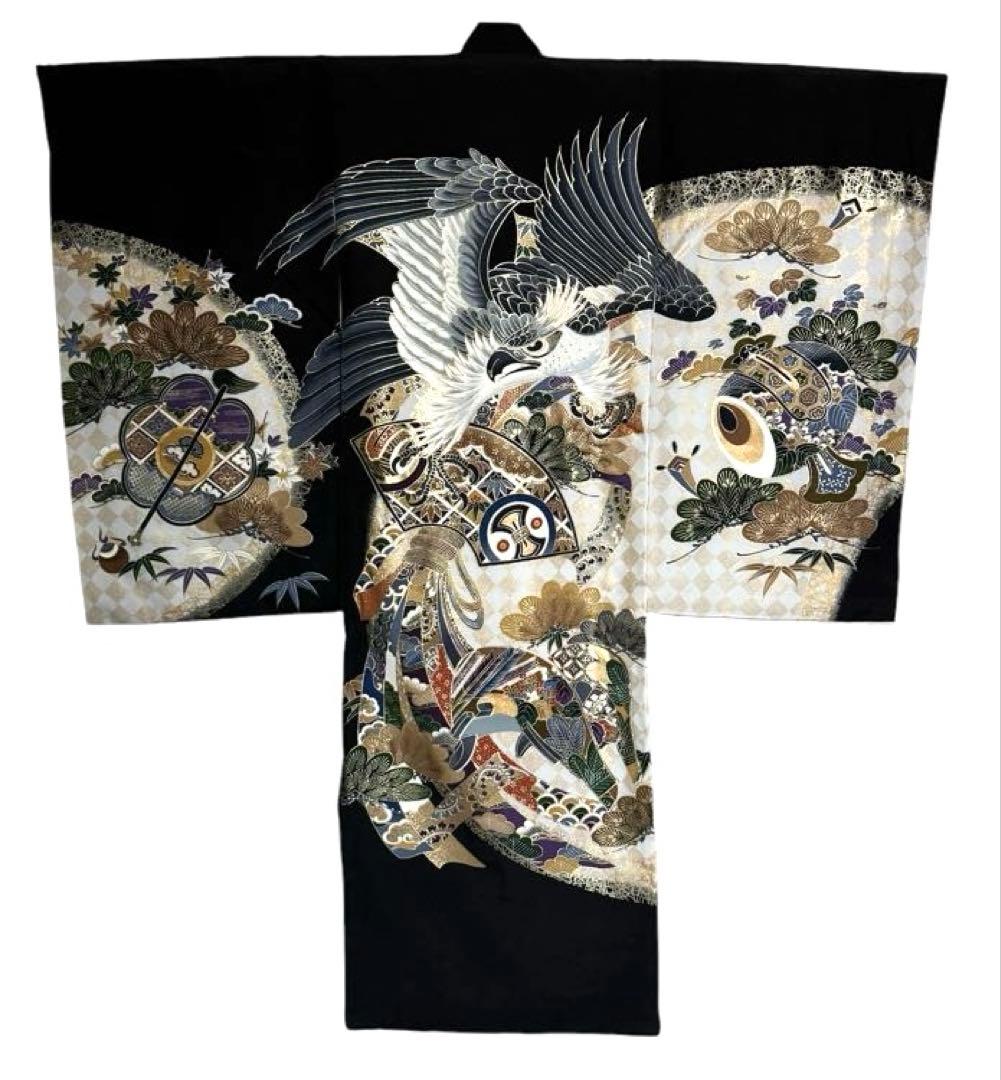 男の子　一つ身着物、長襦袢セット　お宮参りにオススメ　正絹　黒