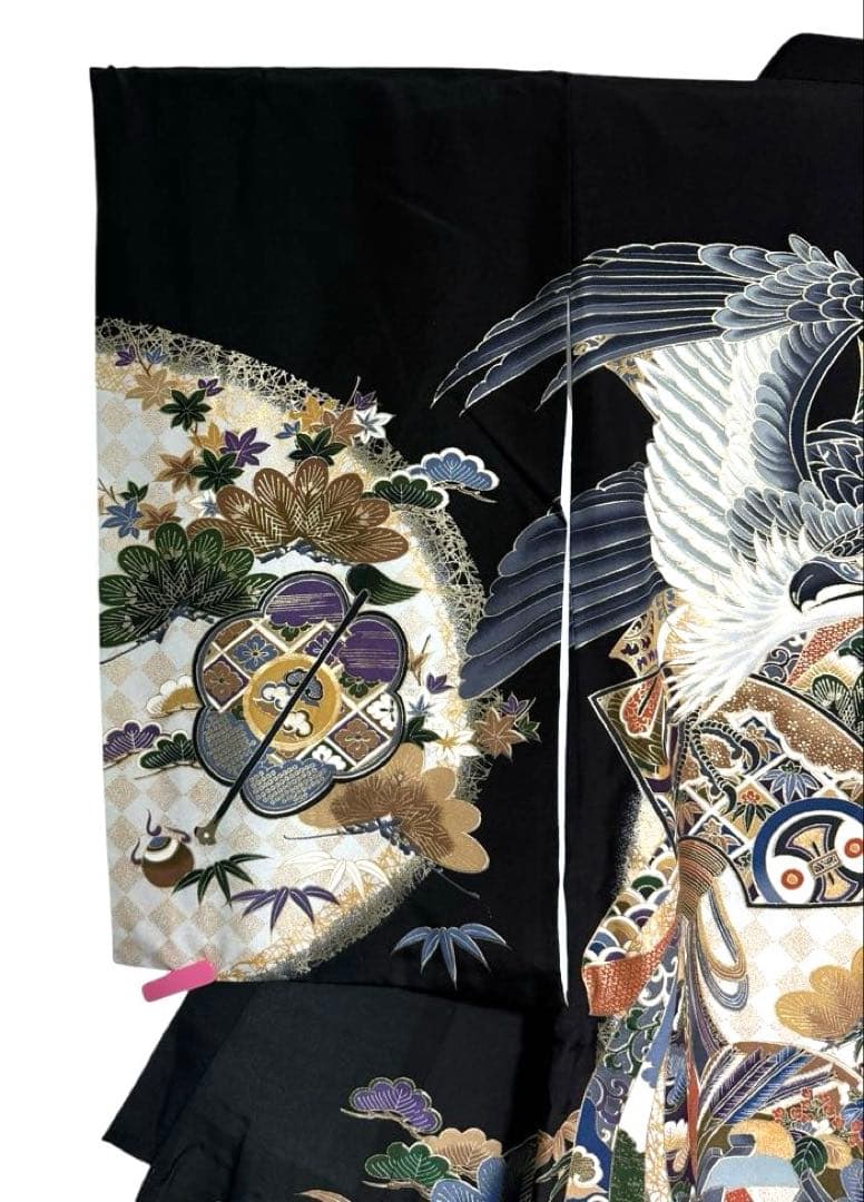 男の子　一つ身着物、長襦袢セット　お宮参りにオススメ　正絹　黒