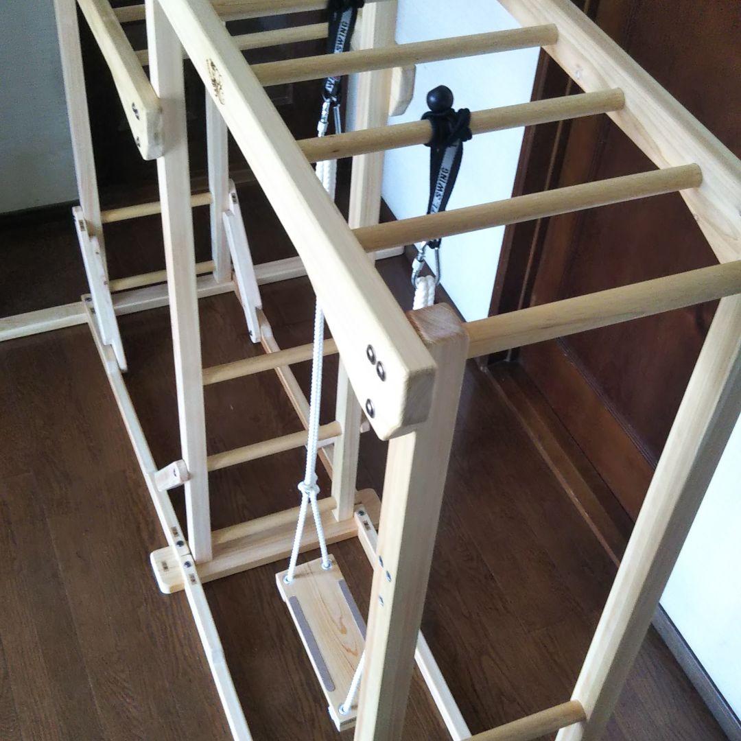 Mika子供用室内木製遊具 ブランコ&てつぼう付き水平段違い兄妹うんてい