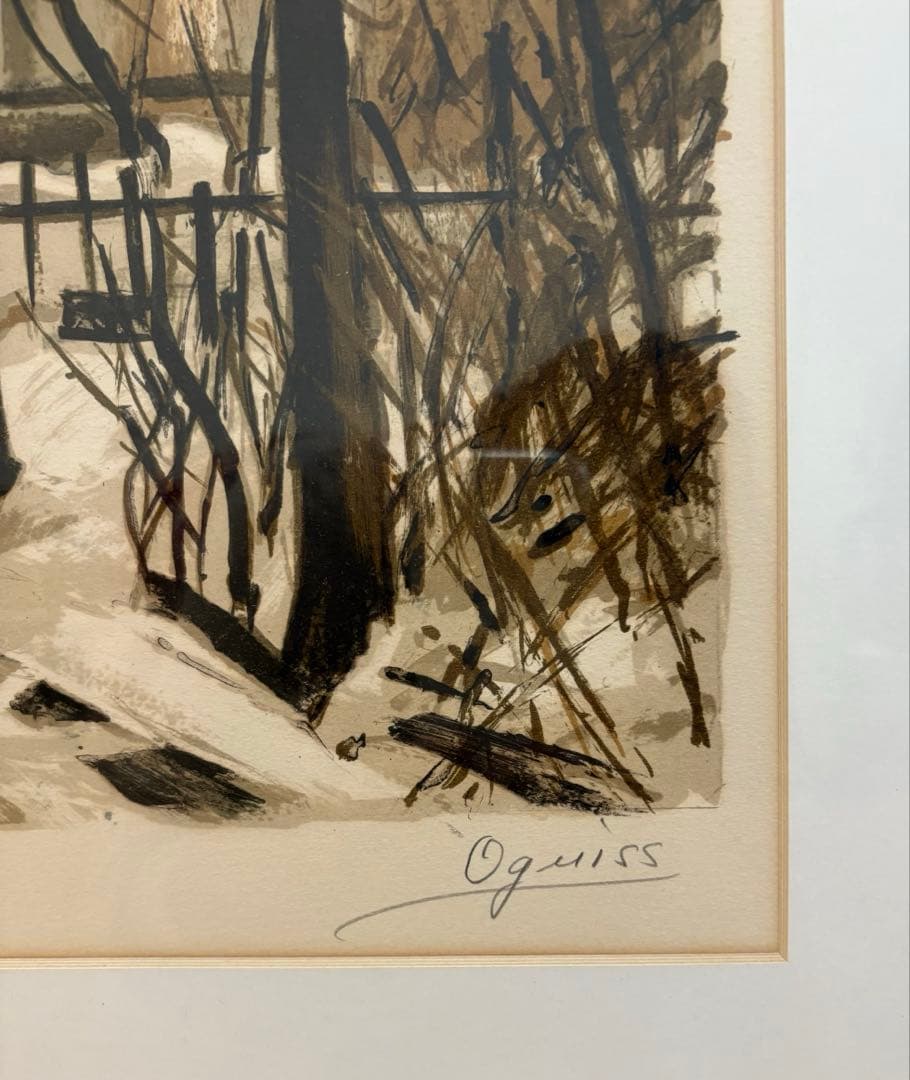 荻須高徳（おぎすたかのり）『雪景色』リトグラフ 自筆サイン