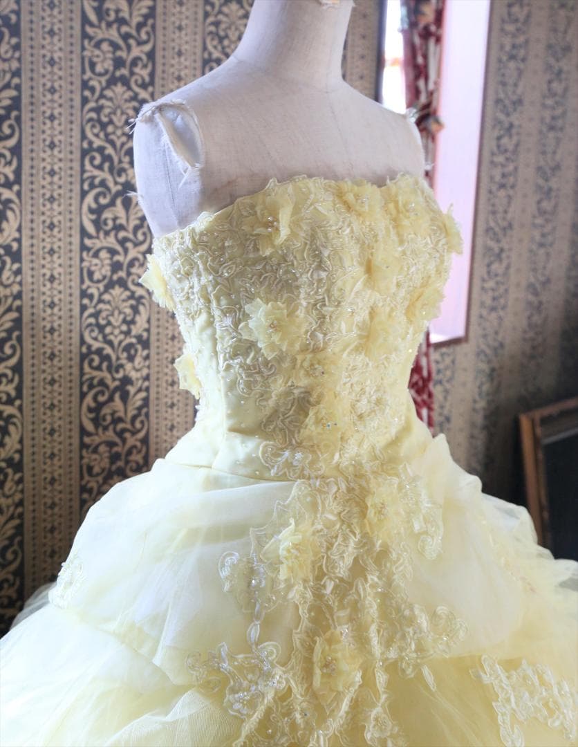 561GRACE高級ウエディングドレス5号7号9号小さいサイズ黄色カラードレス